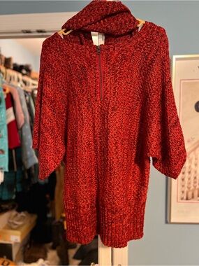 Roz & Ali Red Marled Zip Cowl Neck Sweater